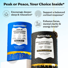 Better Alt Shilajit Honey Sticks close-up highlighting mineral-rich blend.