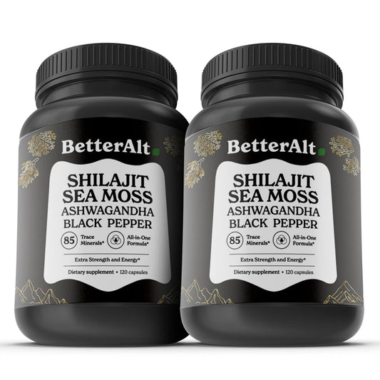 Better Alt Shilajit Sea Moss capsules bottle front highlighting daily vitality