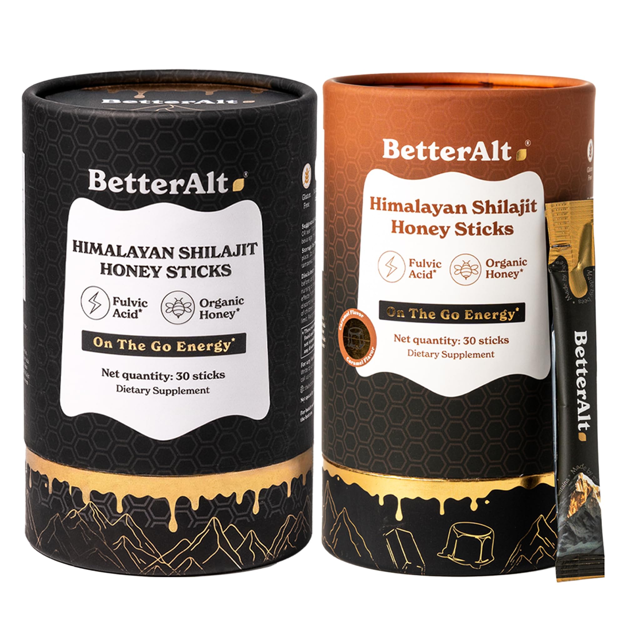Better Alt Shilajit Sticks classic packaging for convenient on-the-go energy support.
