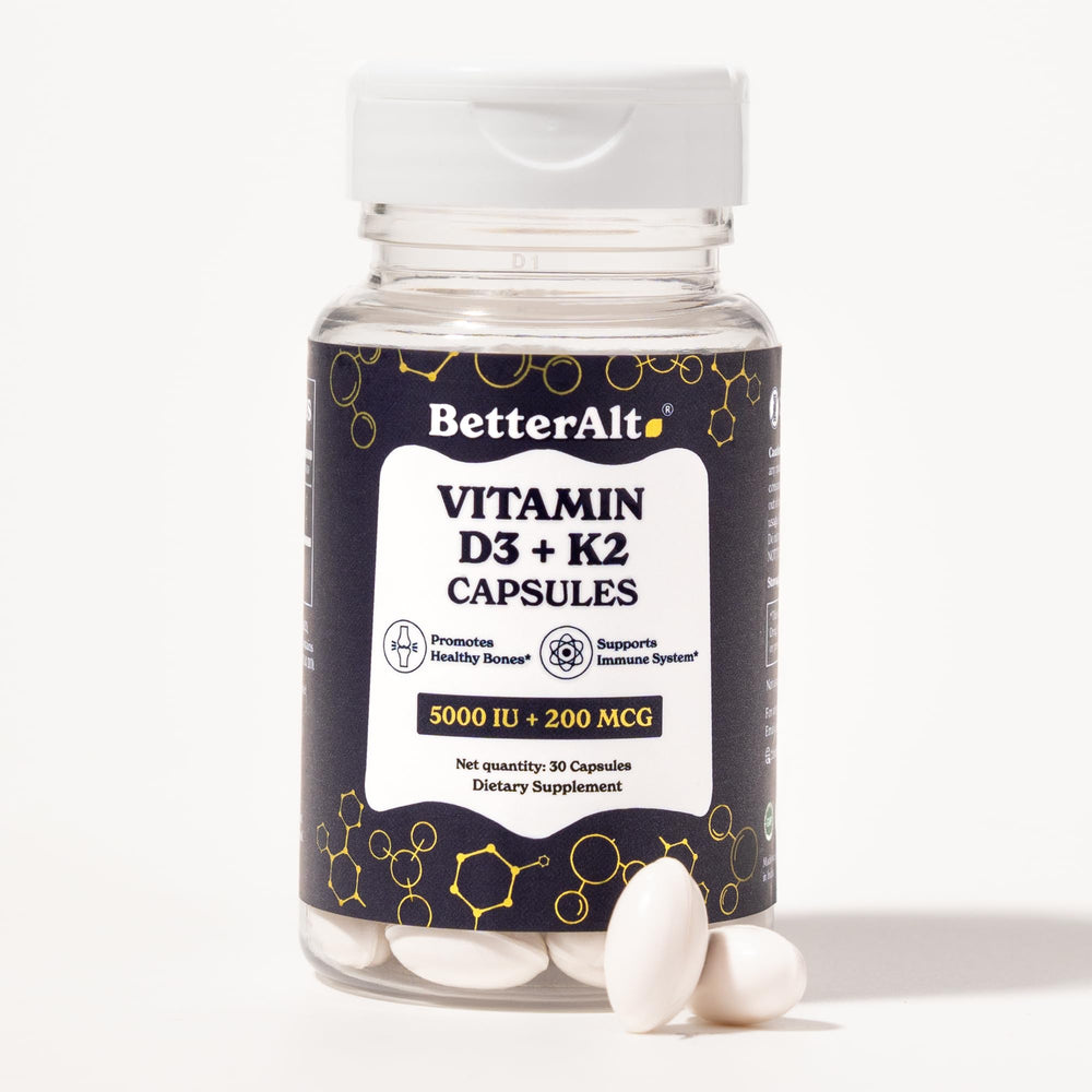 Better Alt Vitamin D3 K2 bottle front suggesting daily bone support.