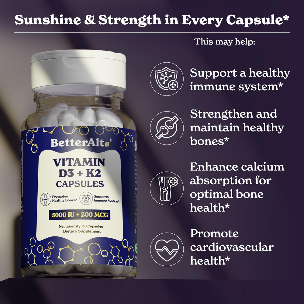 Better Alt Vitamin D3 K2 one-month supply bottle showcases convenient daily use.