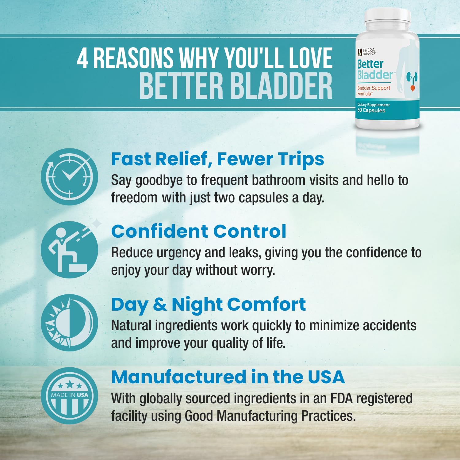 Better Bladder capsules close-up highlight herbal extracts for urinary comfort