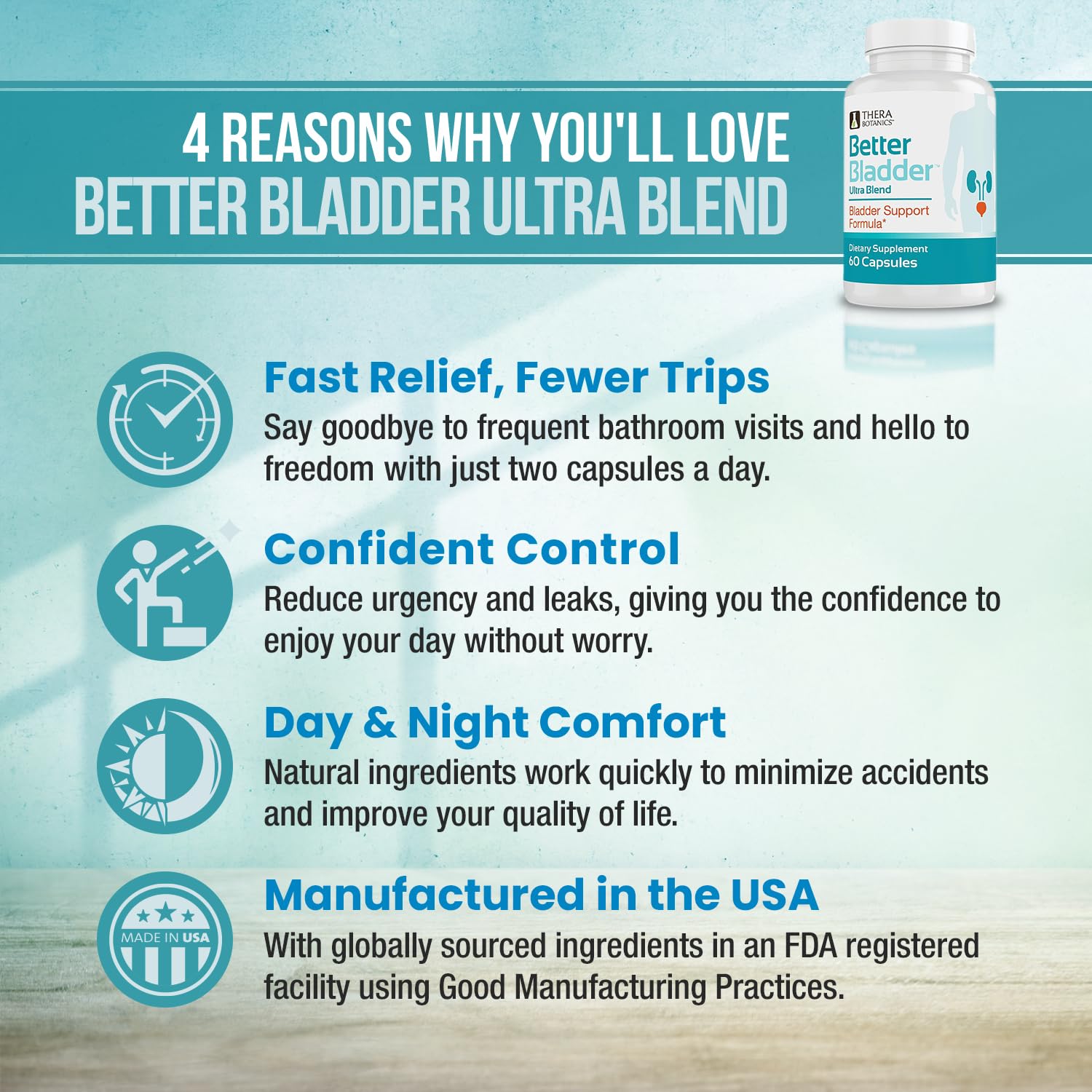 Better Bladder Ultra bottle-back shows dosage details for easy daily use.