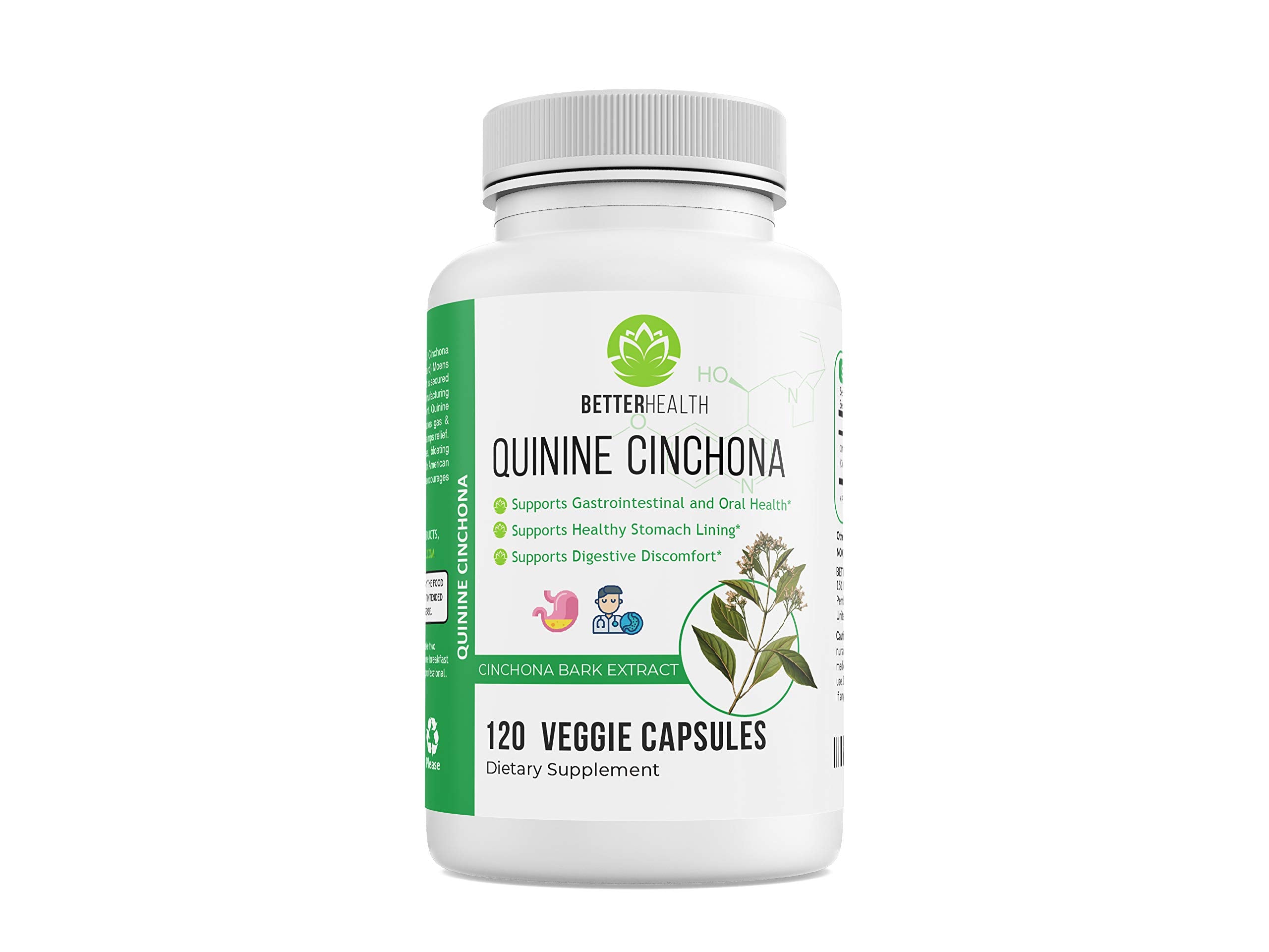 Better Health Quinine capsules bottle offering gentle digestive support.