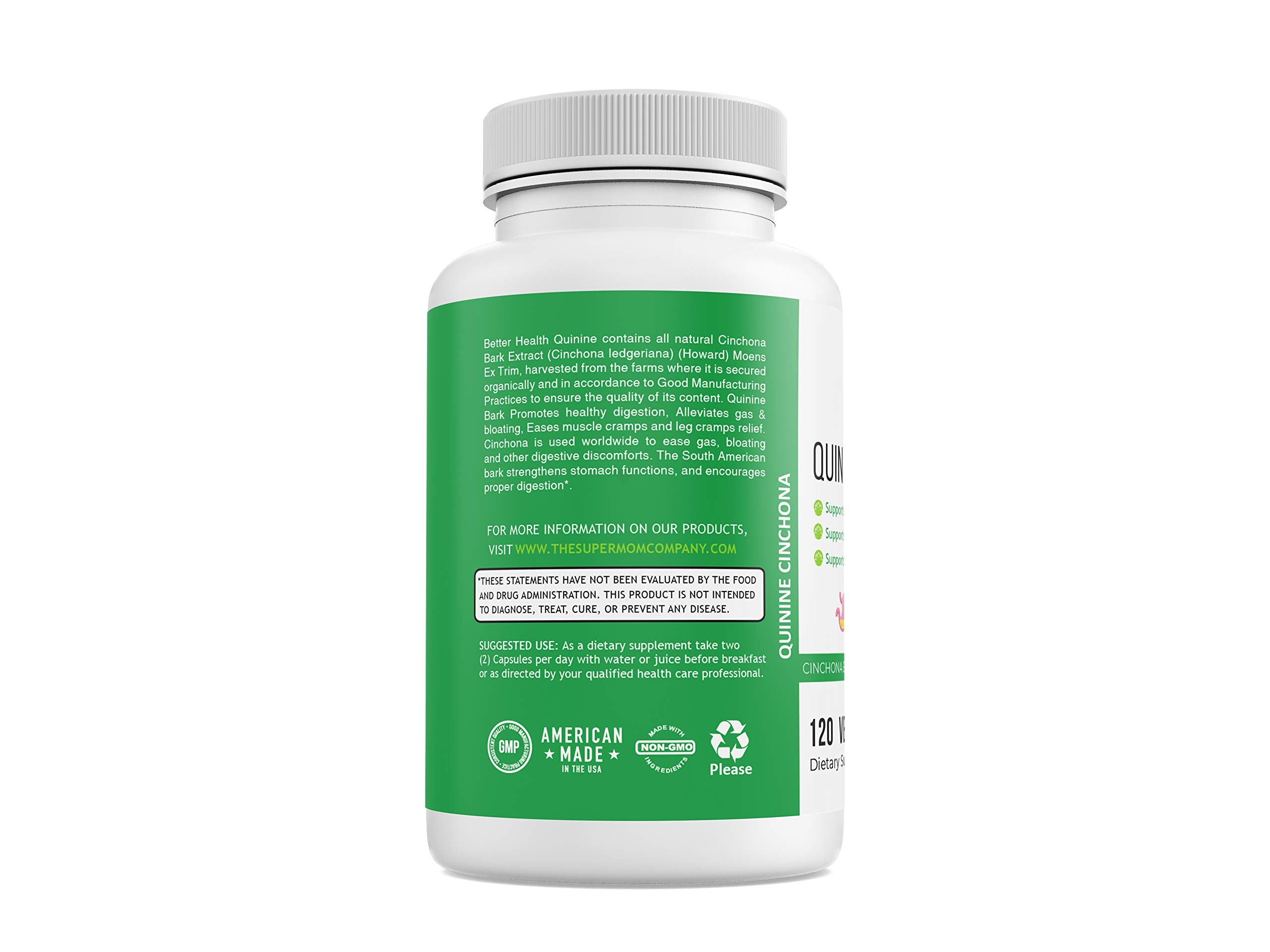 Better Health Quinine ingredients label showing non-GMO and gluten-free formula.