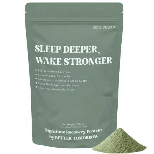 Better Tomorrow Nighttime Recovery Protein bottle-front with a clean label for nightly nourishment