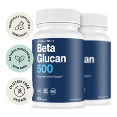 Better Way Health Beta Glucan 500 capsules pack on desk supporting immune health