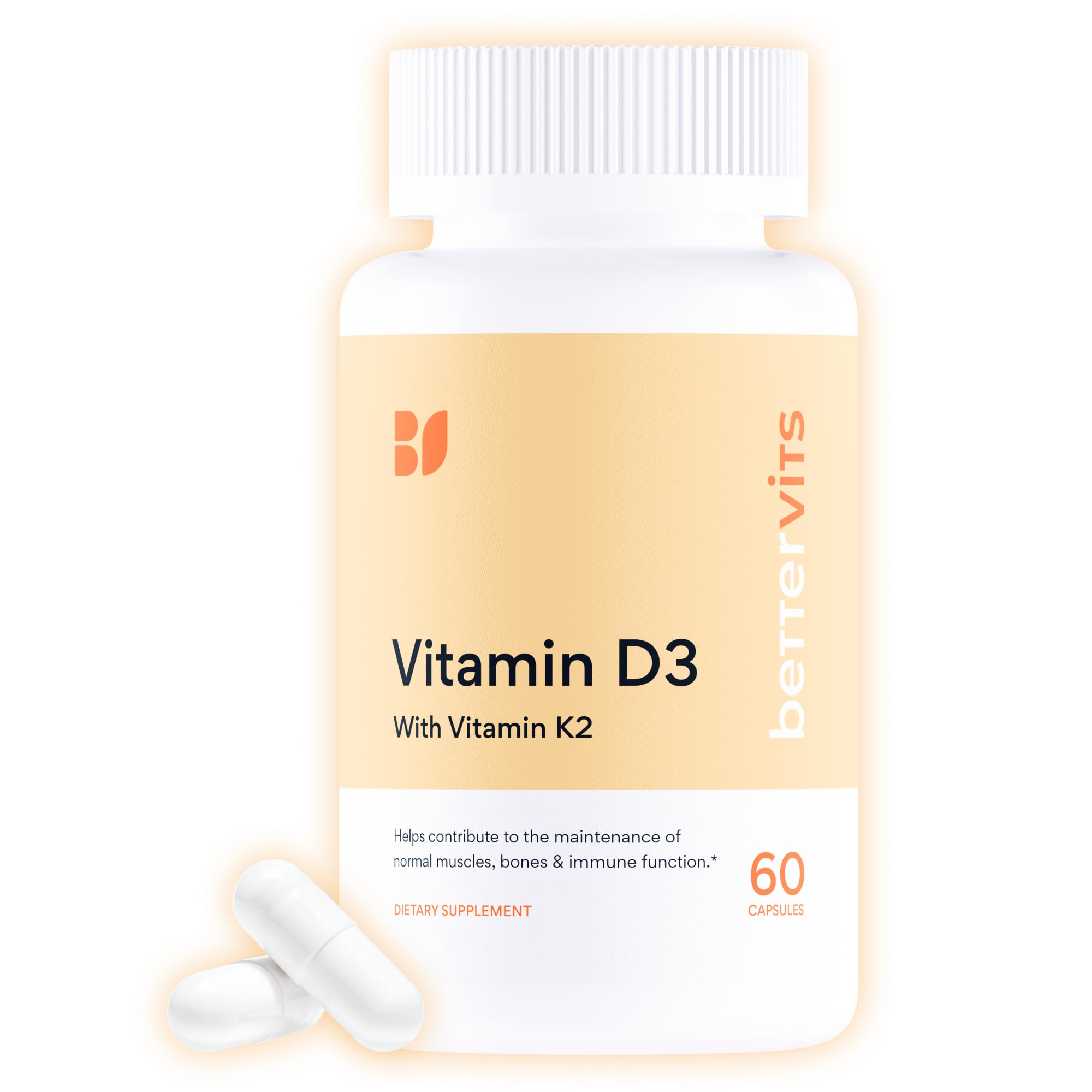 Bettervits Vitamin D3 K2 5000 IU bottle highlights high-strength formula for daily wellness