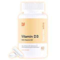 Bettervits Vitamin D3 K2 5000 IU bottle highlights high-strength formula for daily wellness