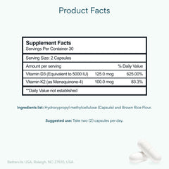 Bettervits D3 K2 capsules closeup emphasizes vegetarian capsules for clean daily supplementation