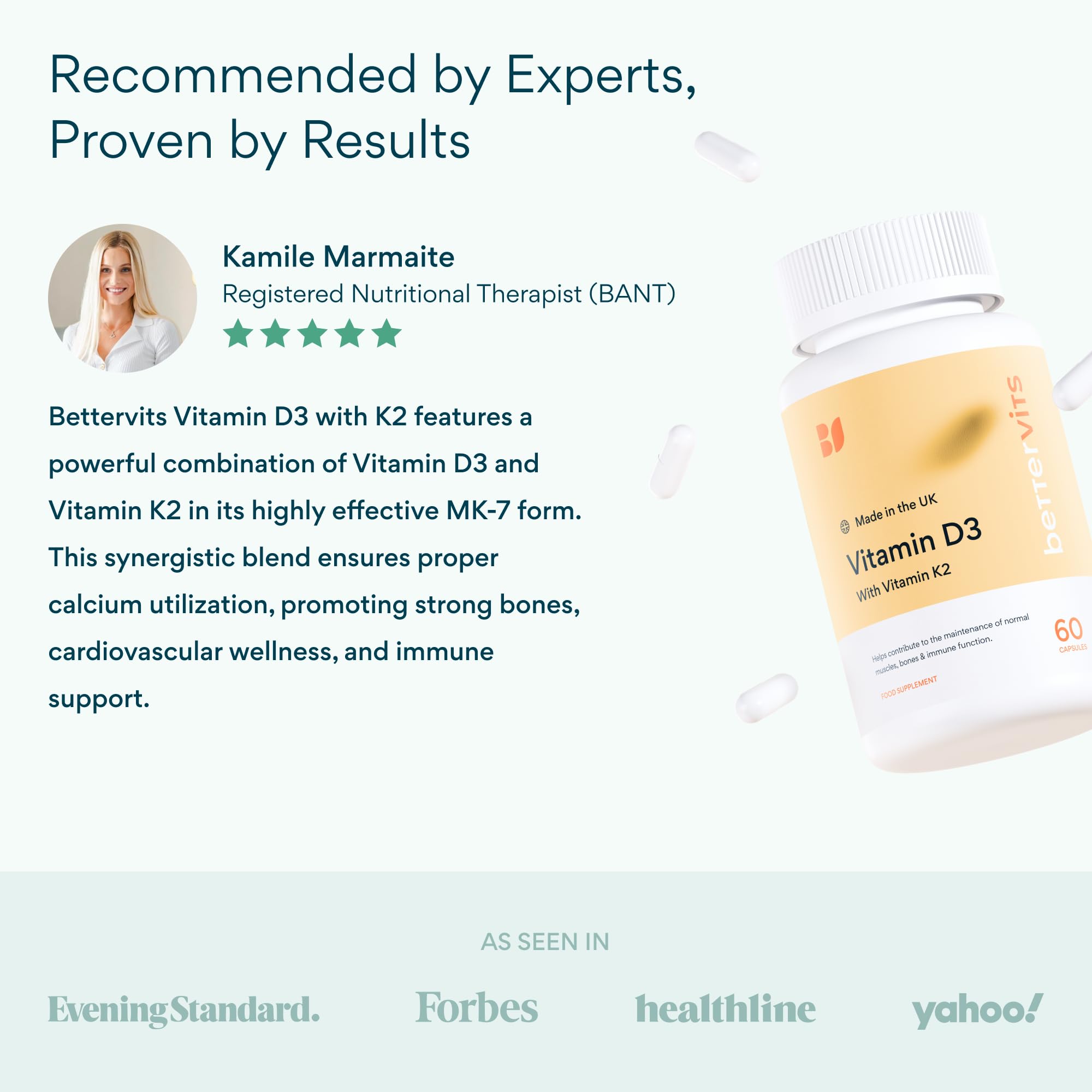 Bettervits D3 K2 scene highlights calcium absorption support for stronger bones