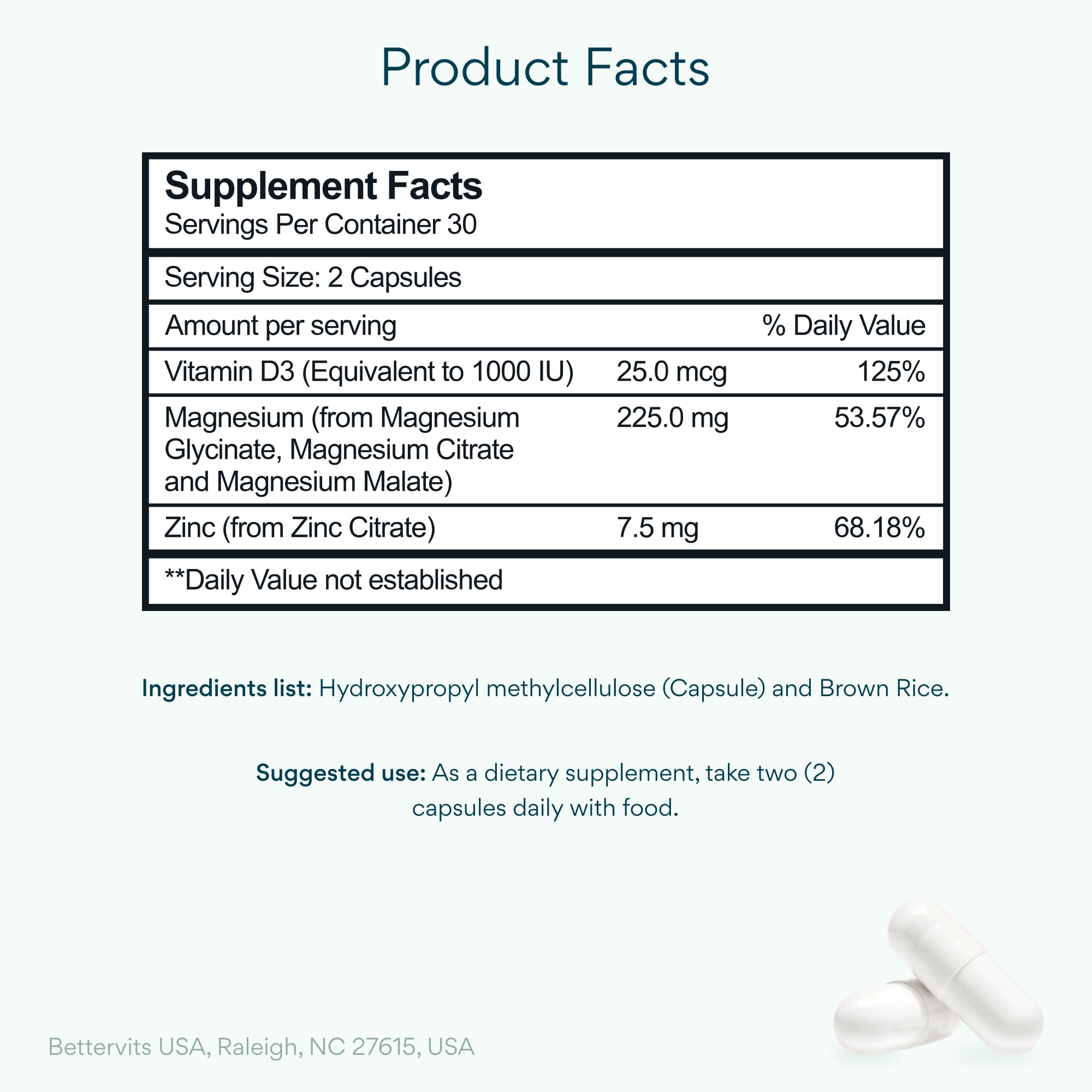 Closeup of Bettervits magnesium capsules with gentle digestion