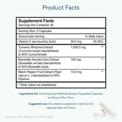 Bettervits turmeric bottle label showing 1000mg with pepper