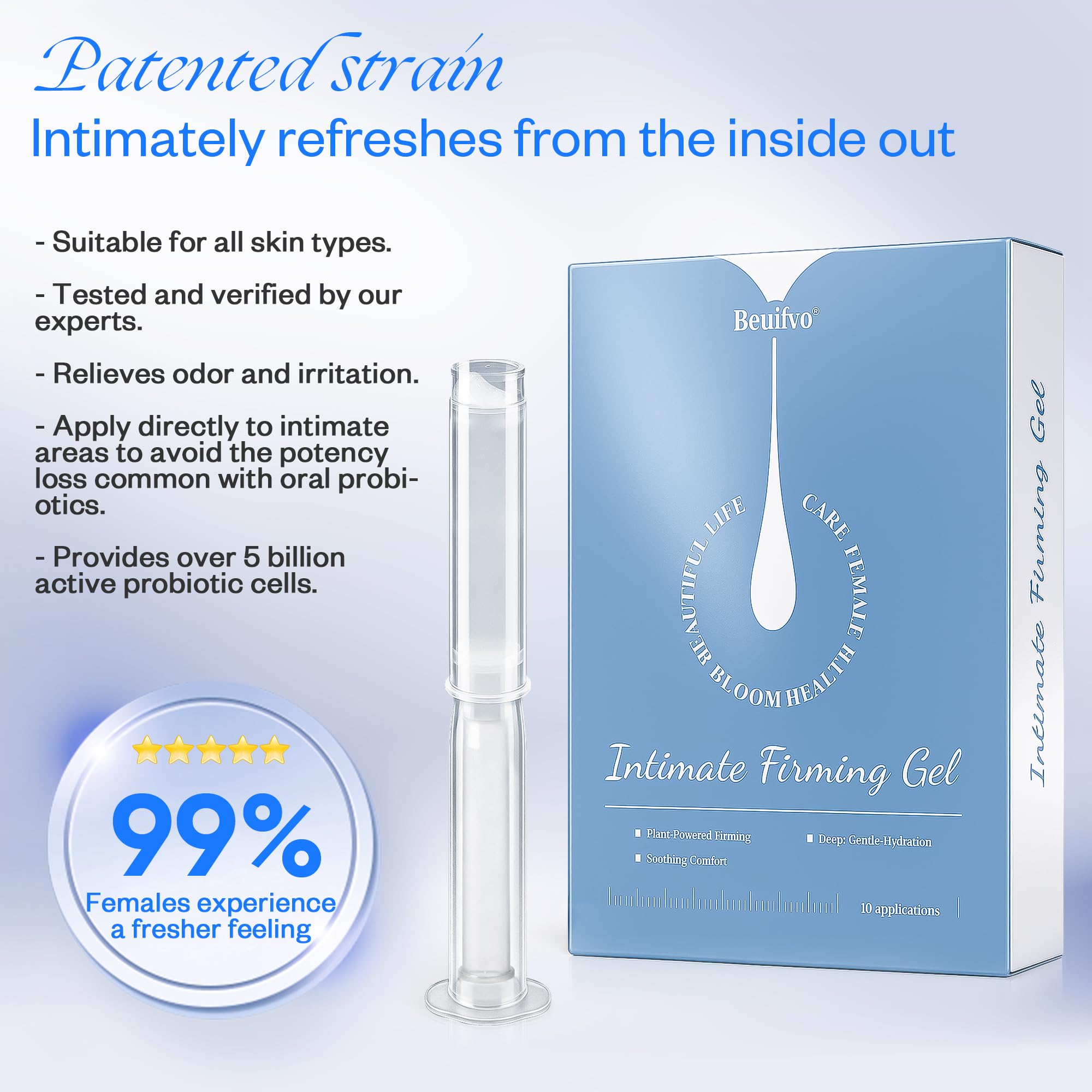 Beuifvo Probiotic Intimate Gel hydrating formula relieves dryness with quick absorption.