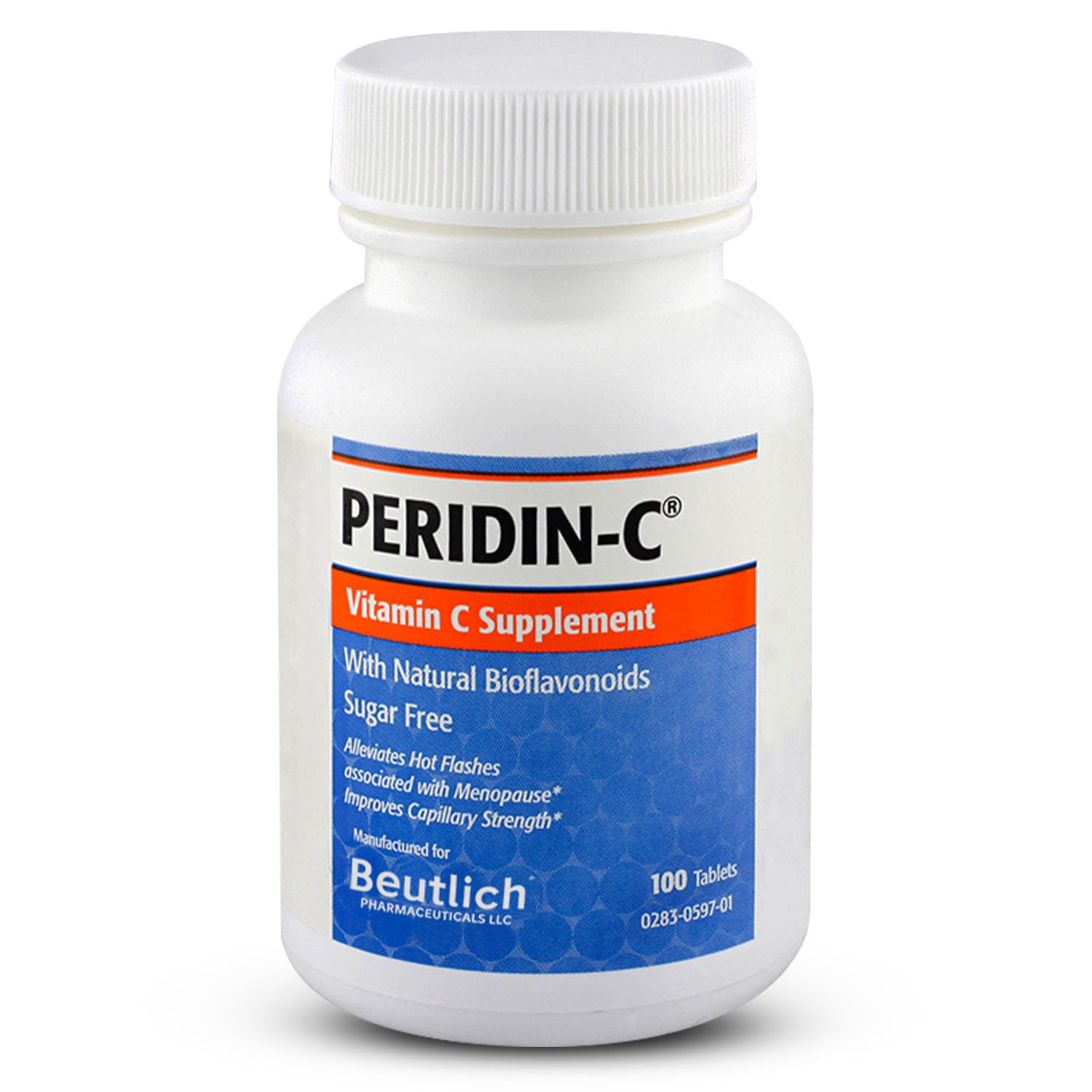 BEUTLICH PERIDIN-C bottle front showing sugar-free vitamin C benefits for daily wellness.
