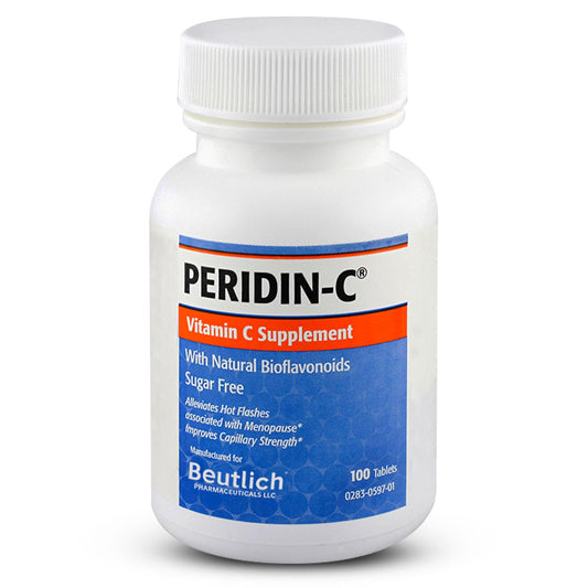BEUTLICH PERIDIN-C bottle front showing sugar-free vitamin C benefits for daily wellness.