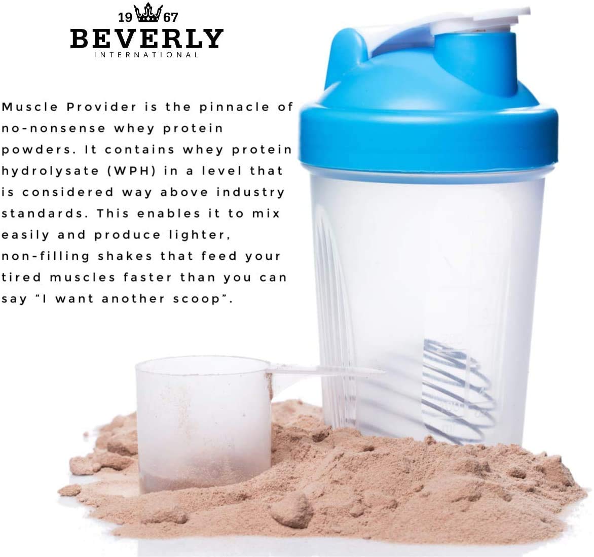 Ultra-fine Muscle Provider chocolate powder texture for fast mixing.