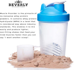 Ultra-fine Muscle Provider chocolate powder texture for fast mixing.