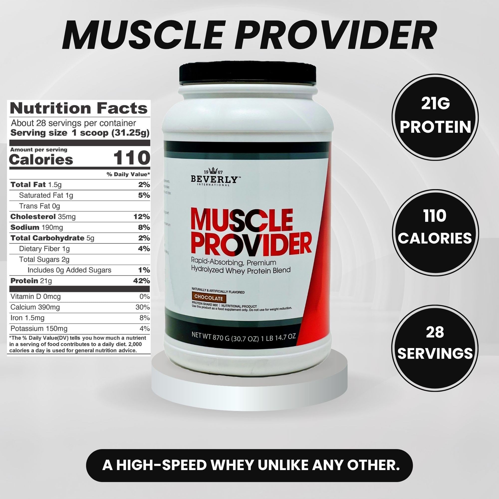 Close-up nutrition facts of Muscle Provider chocolate highlighting ingredients.