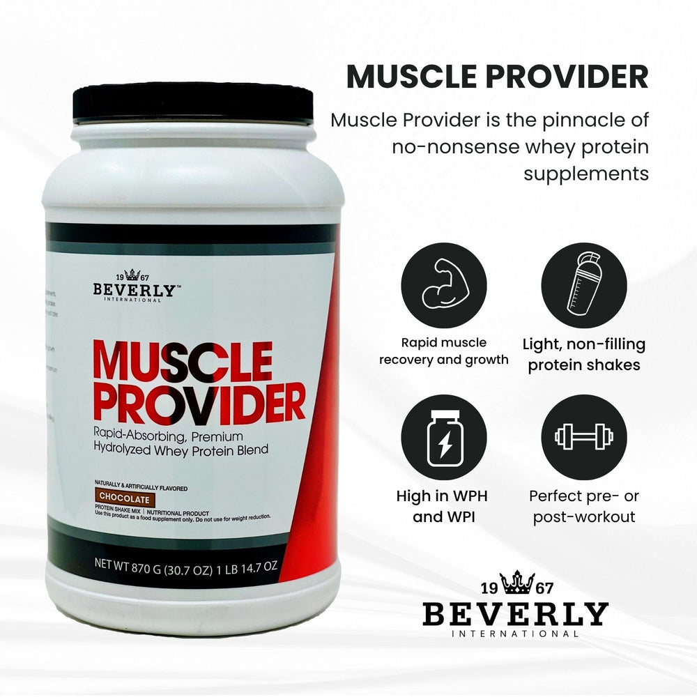 Shake glass with Muscle Provider chocolate, creamy ice-cream-like flavor after workouts.