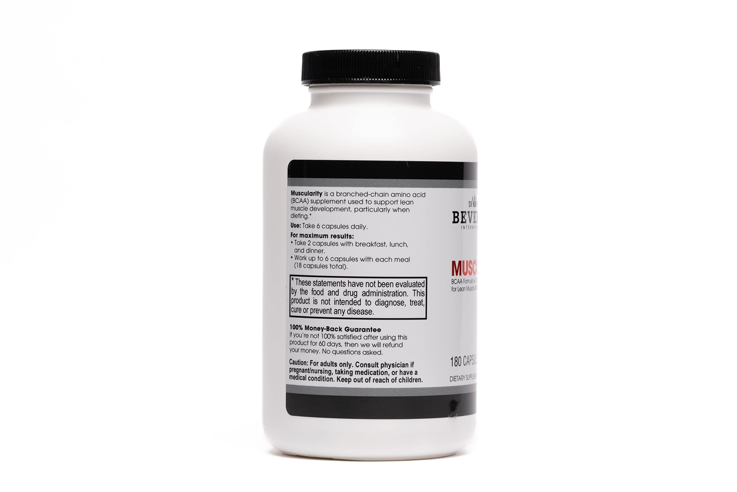 Serving scoop and bottle cap of Beverly Muscularity for precise meal-time BCAA intake.