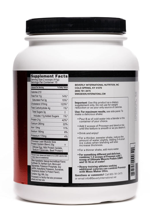 Beverly International Provosyn powder jar close-up; high-quality blend for lean muscle and post-training recovery.
