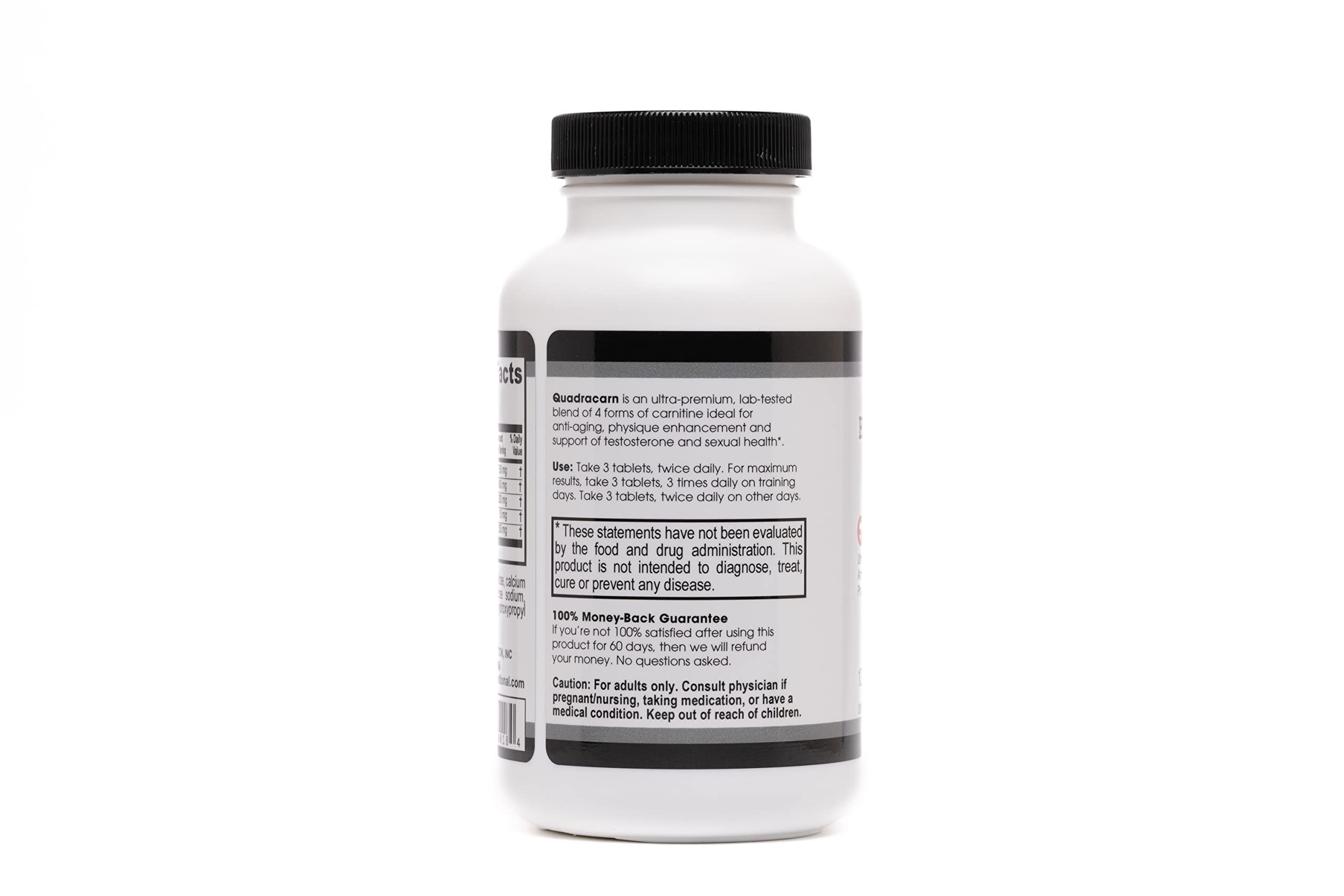 Close-up of Quadracarn tablets illustrating daily energy and mood support
