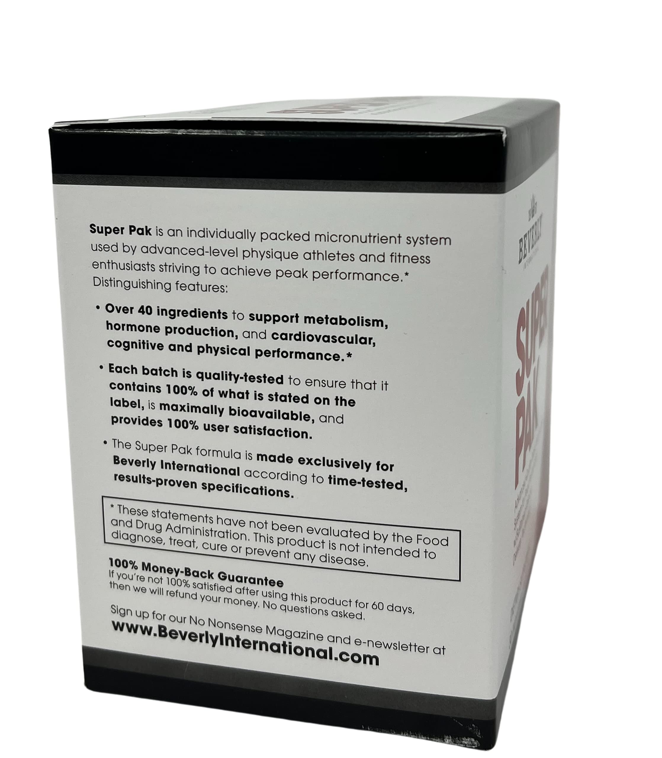 Beverly International Super Pak capsules close-up highlighting high potency vitamins