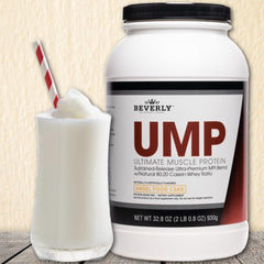 Nutrition facts panel on UMP bottle highlights protein quality.