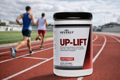 Glass of Up-Lift mixed and ready for cardio or HIIT.