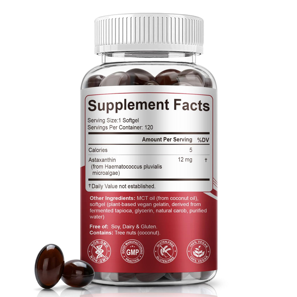 BEWORD Astaxanthin capsules closeup showing convenient softgels