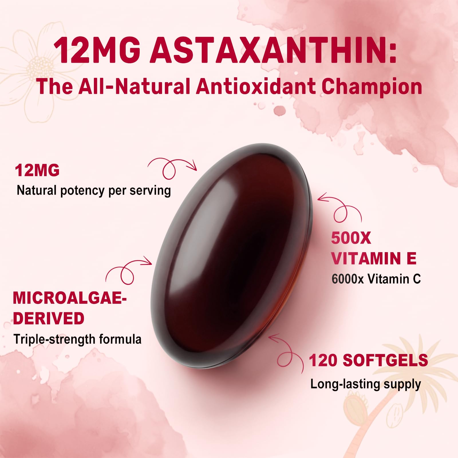 BEWORD Astaxanthin label view highlighting plant-based formula