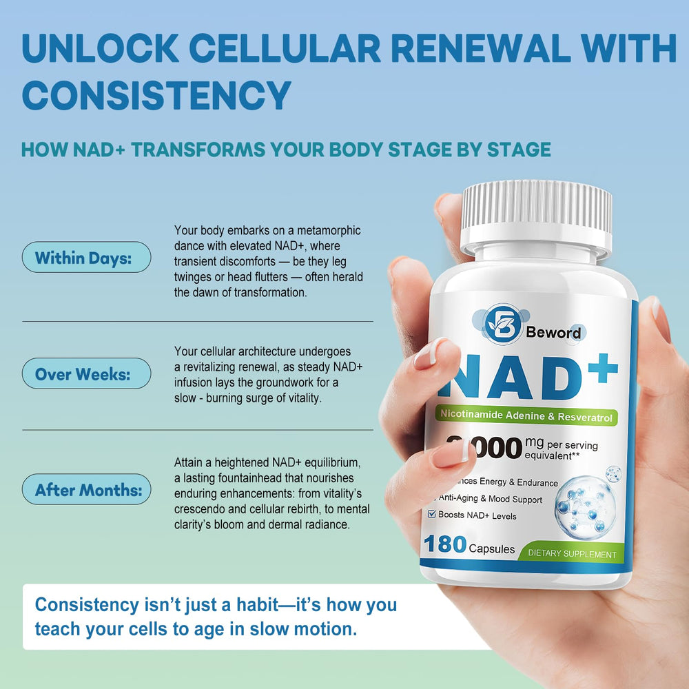 BEWORD Liposomal NAD 2000mg vegan non-GMO statement appears on label.