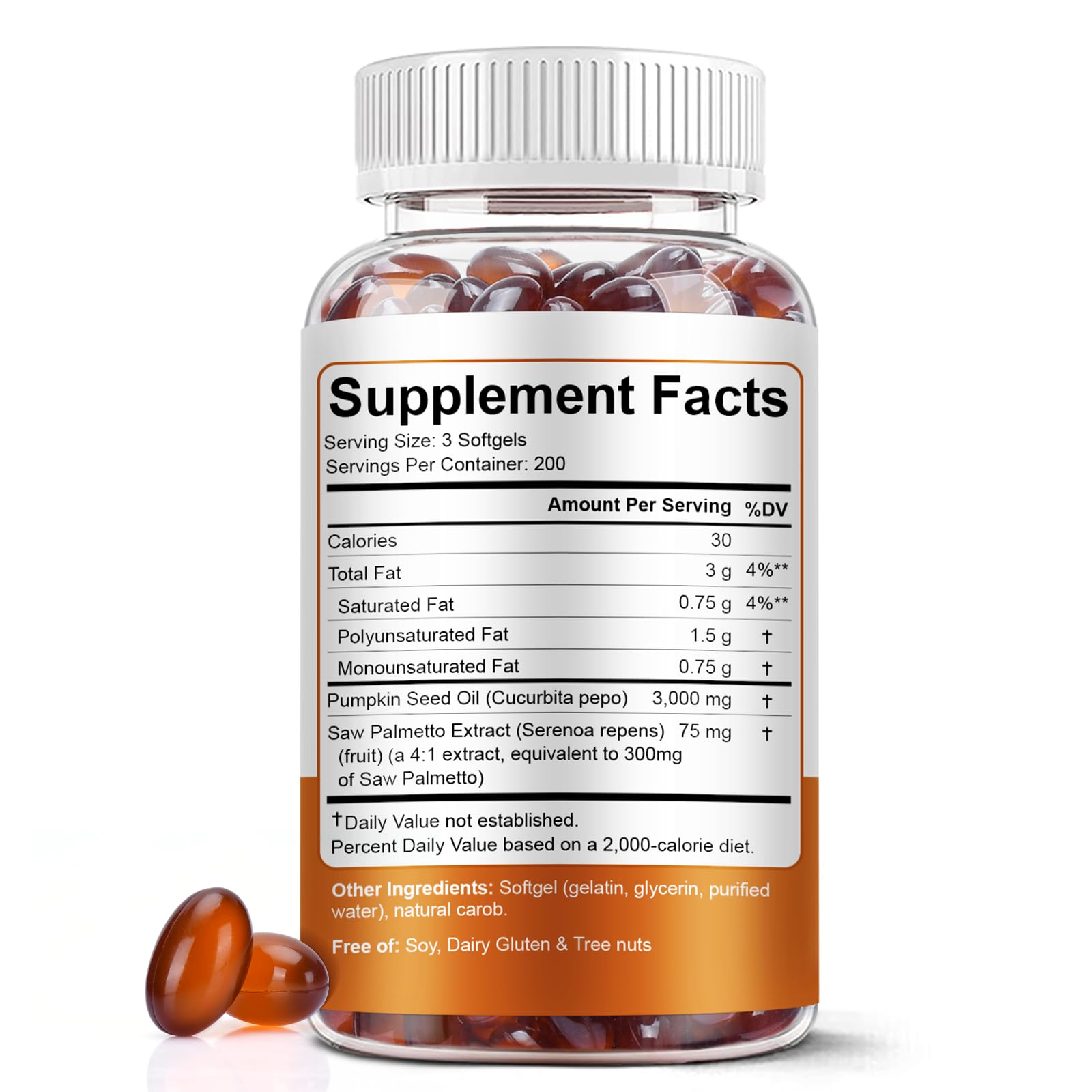 BEWORD pumpkin seed oil with saw palmetto softgels front label for easy recognition.