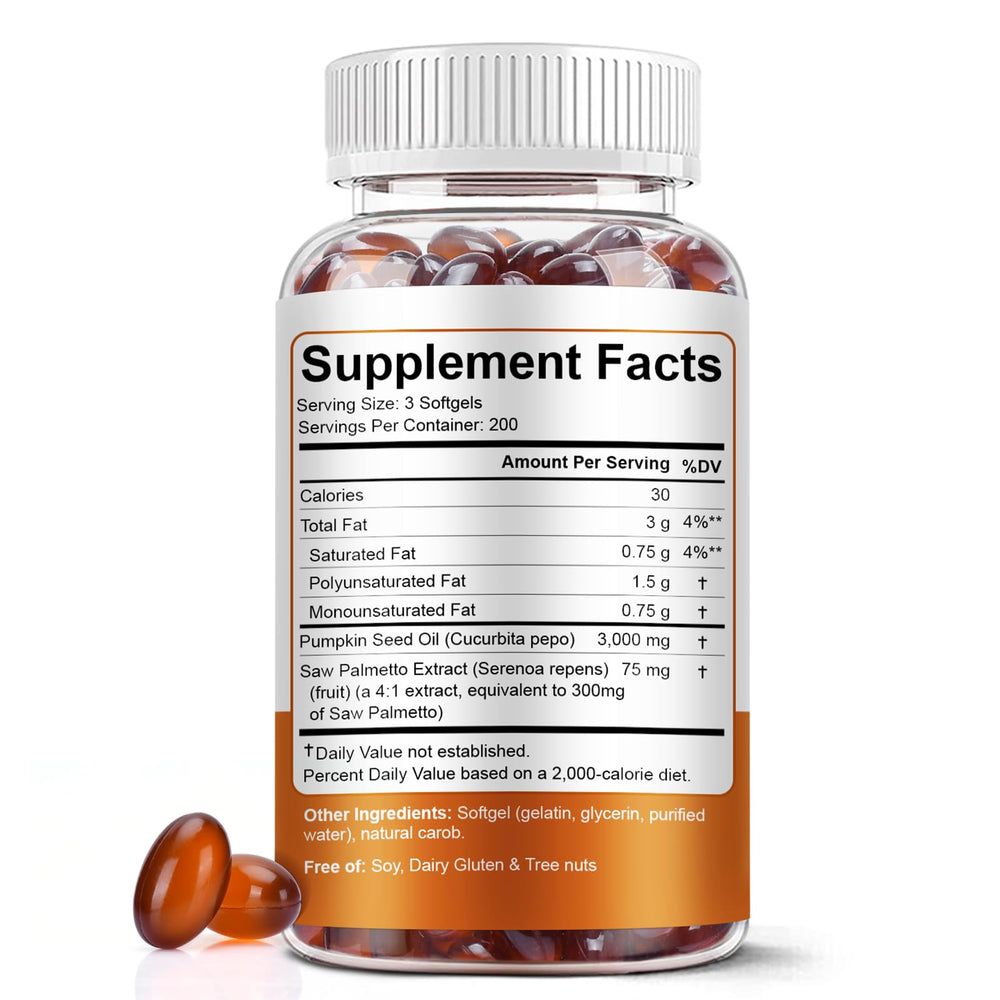 BEWORD pumpkin seed oil with saw palmetto softgels front label for easy recognition.