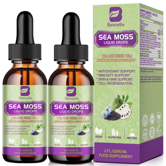 B BEWORTHS Sea Moss Drops bottle offers convenient antioxidant support for daily wellness.