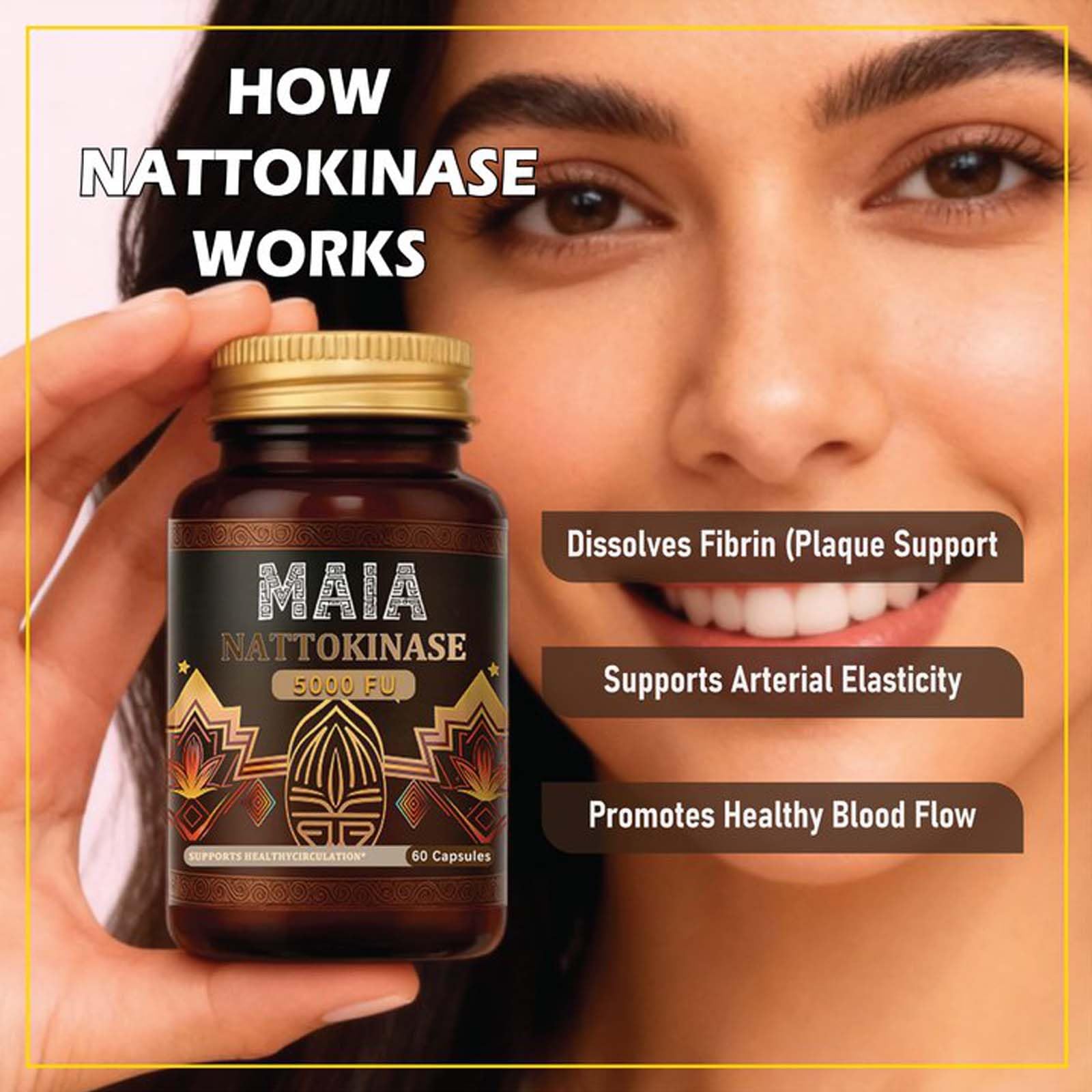 Lifestyle scene featuring Maia nattokinase for daily vitality.