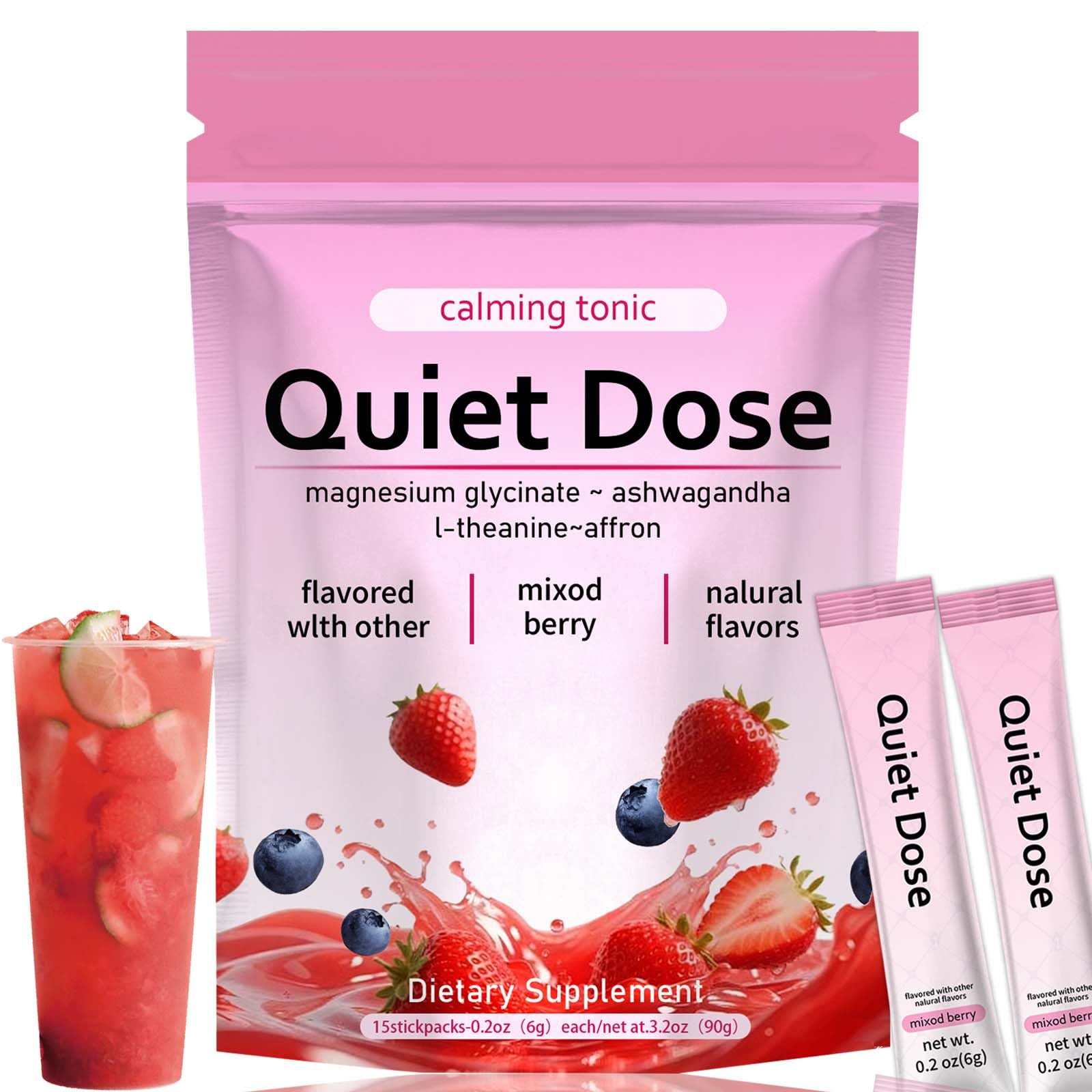 Bexelora Quiet Dose magnesium powder tub front showcasing vegan, non-GMO calm formula for relaxing evenings.