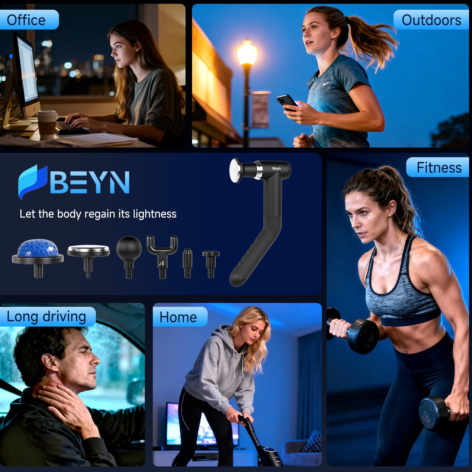 Beeyn fascia gun bullet head for targeted muscle relief and knots