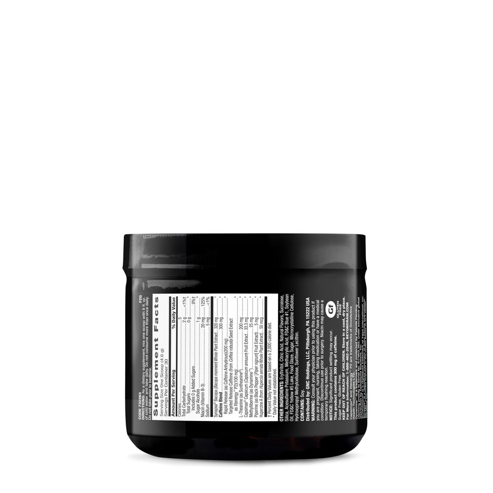 Beyond Raw Burn MF bottle side label highlighting ingredients and usage