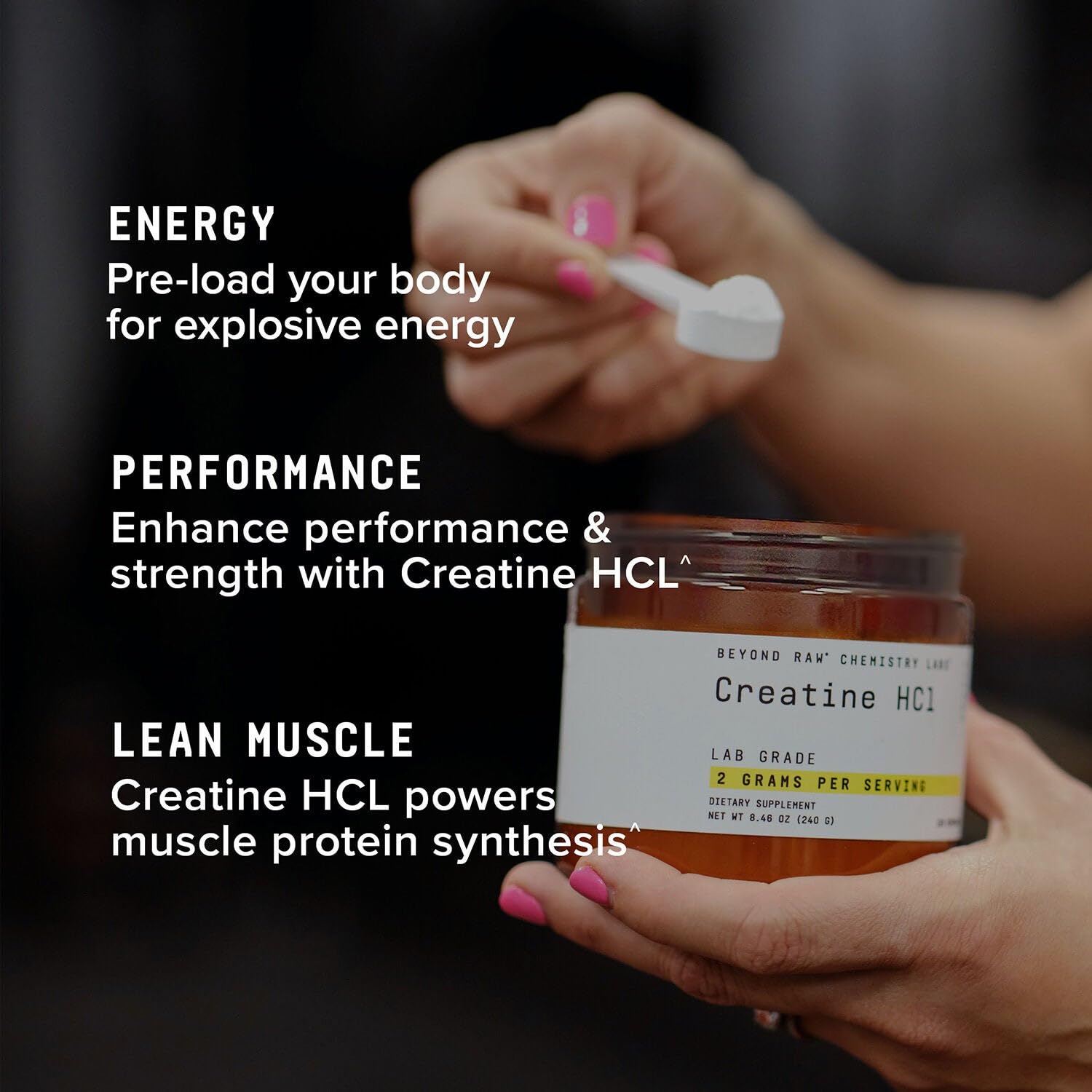 Beyond Raw Creatine HCl powder bottle with shaker ready for use