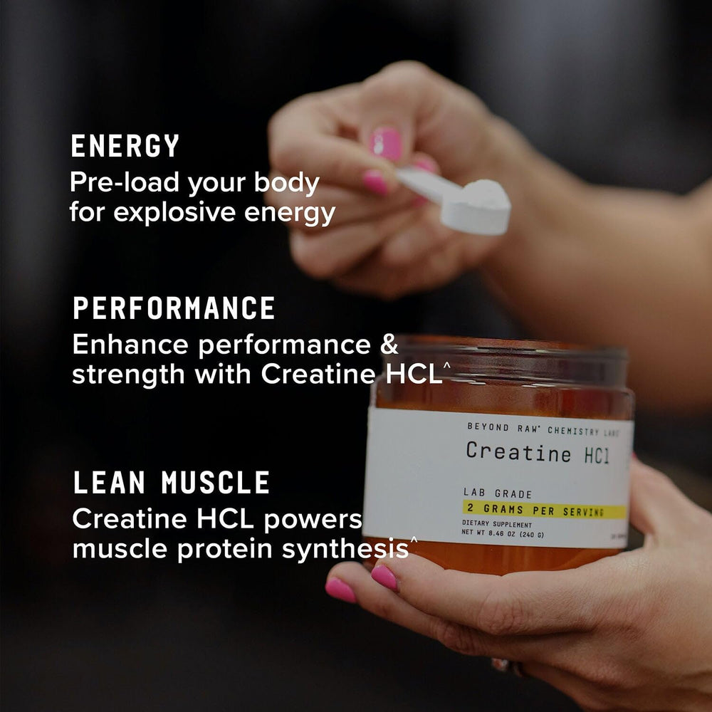 Beyond Raw Creatine HCl powder bottle with shaker ready for use
