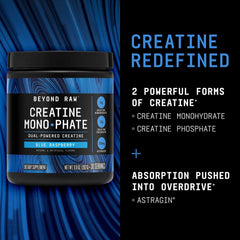 Beyond Raw Creatine Monophate blue raspberry scoop ensures precise dosing.