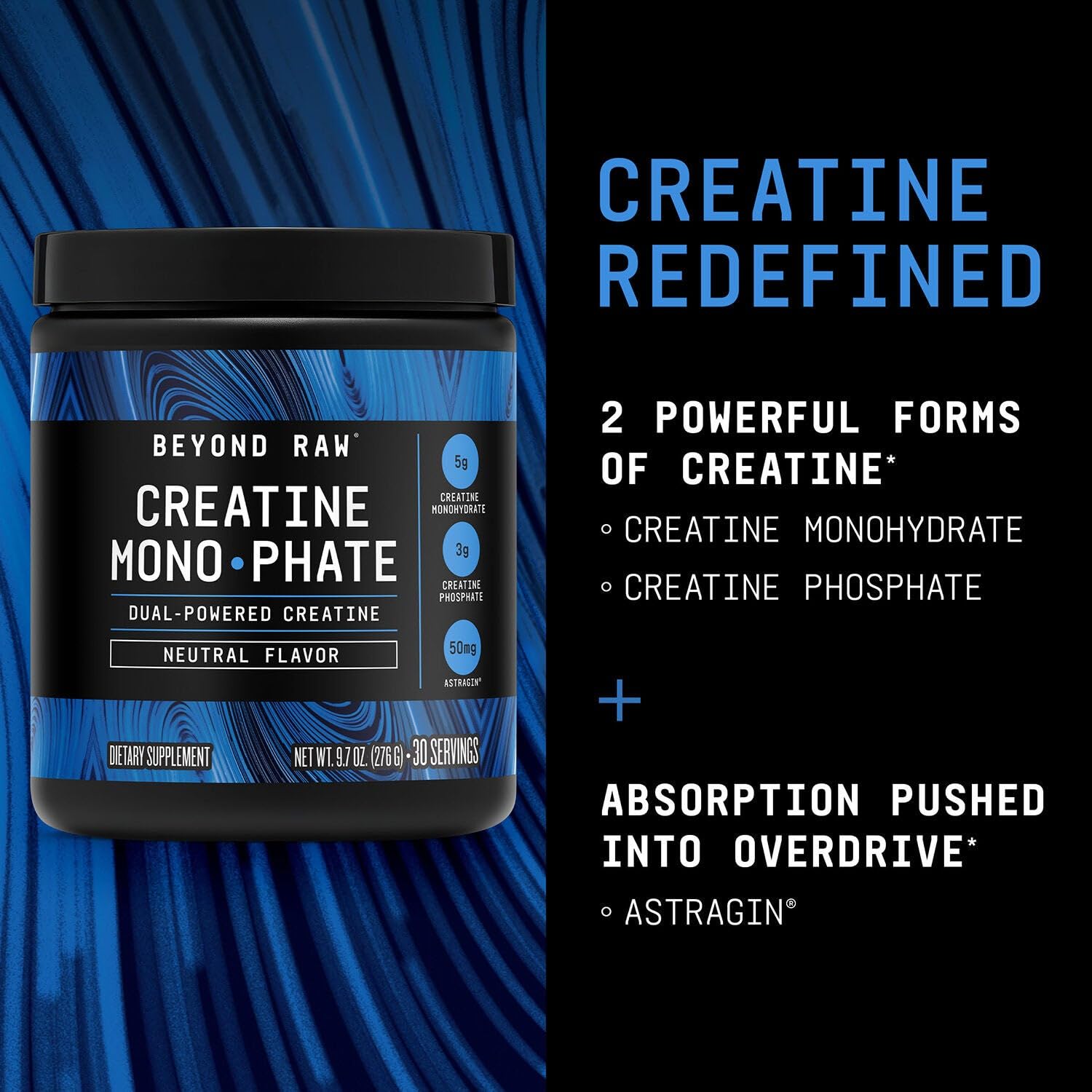 BEYOND RAW Creatine Monophate glass with prepared drink for easy mixing.