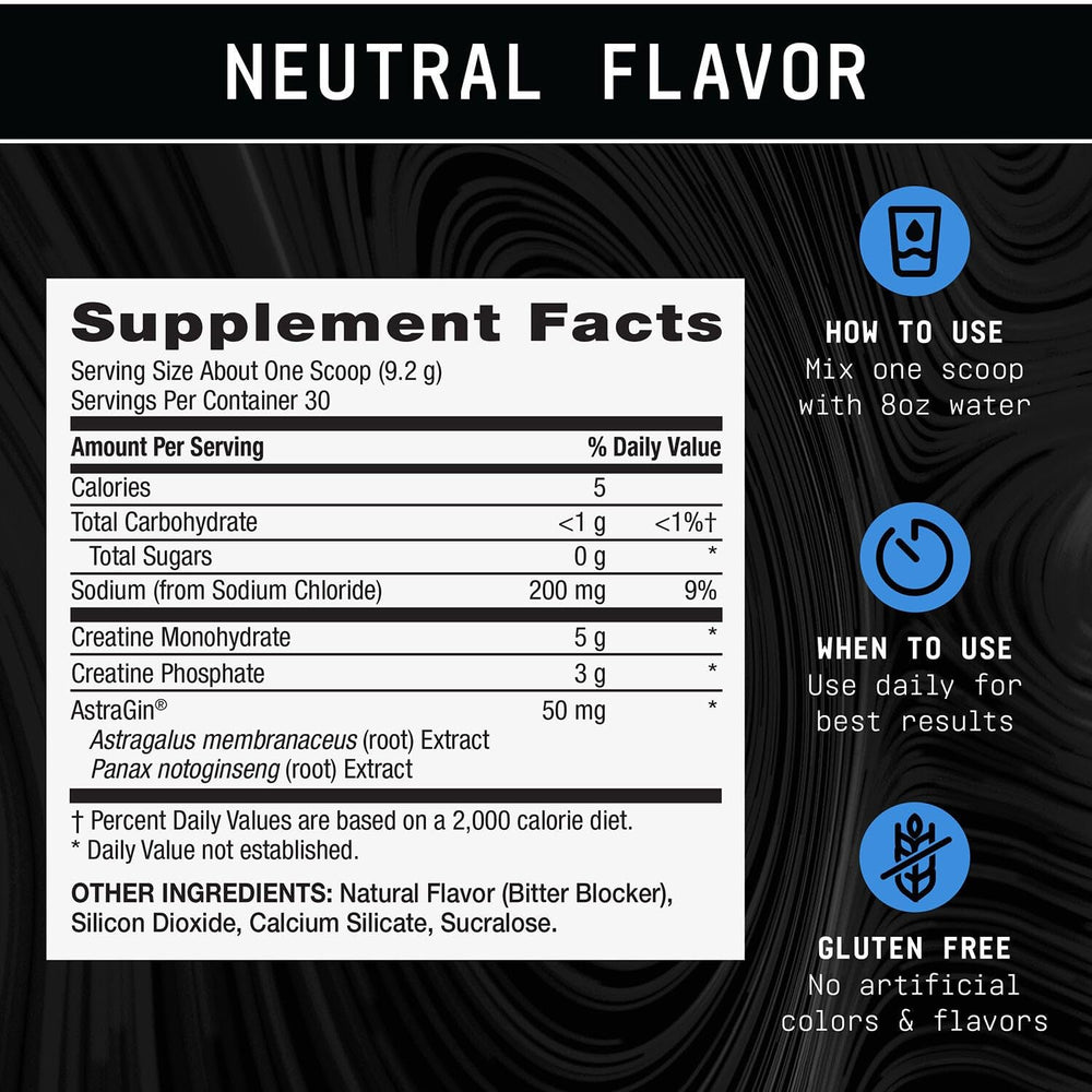 BEYOND RAW Creatine Monophate powder being poured for quick energy.