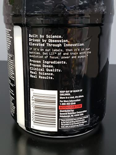 BEYOND RAW LIT label highlights caffeine blend on bottle.