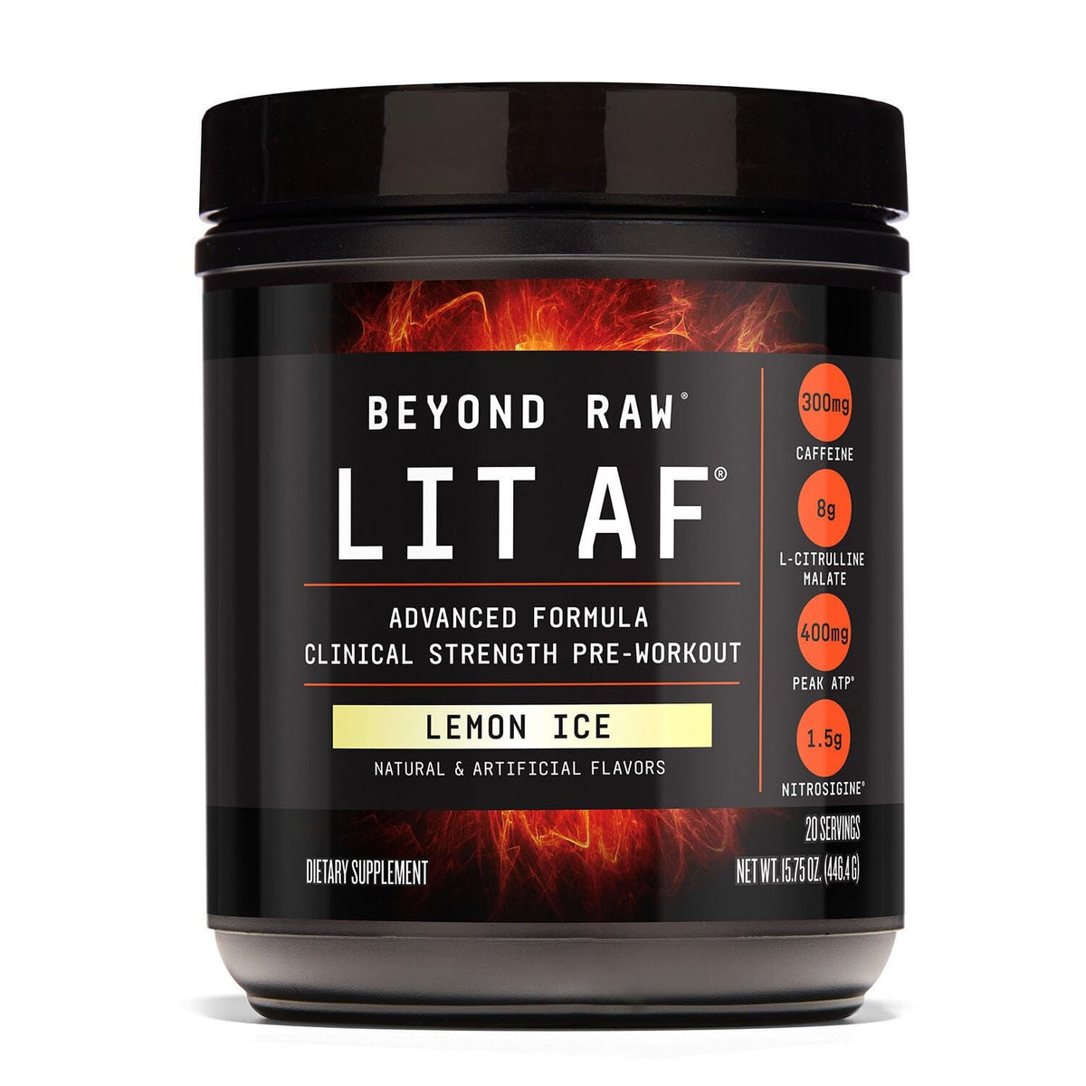 BEYOND RAW LIT AF bottle being poured for a clean energy boost before workouts