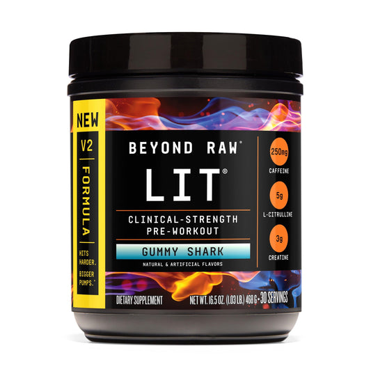 BEYOND RAW LIT V2 bottle pouring energy boost before training