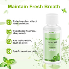 BFZMSLY mint flavor mouthwash for on-the-go freshness.