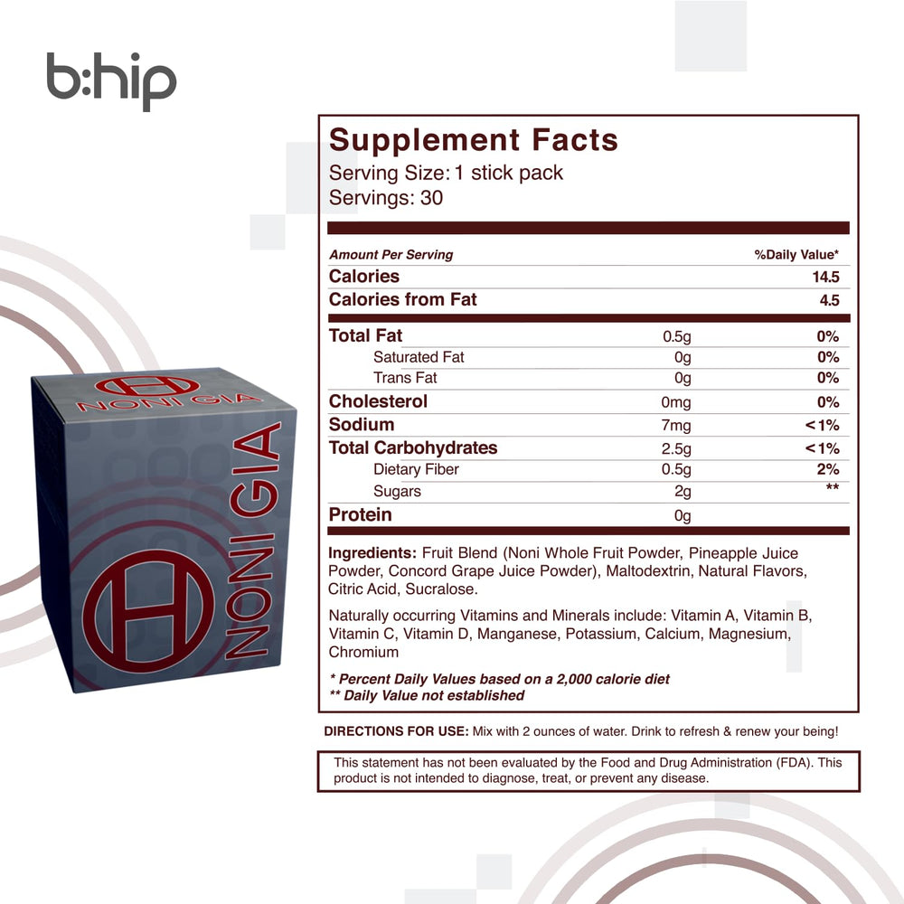 bhip Noni Gia bottle pour showing easy daily dosage.
